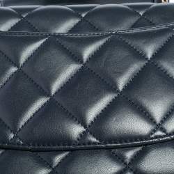 Pre Owned Chanel Navy Blue Quilted Lambskin Leather Small Trendy CC Flap Top Handle Bag