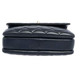 Pre Owned Chanel Navy Blue Quilted Lambskin Leather Small Trendy CC Flap Top Handle Bag