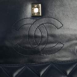 Pre Owned Chanel Navy Blue Quilted Lambskin Leather Small Trendy CC Flap Top Handle Bag