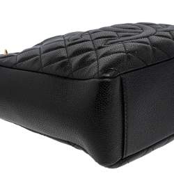 مملوكة مسبقًا حقيبة يد توتس شانيل شوبر جلد كافيار مبطنة سوداء صغيرة  