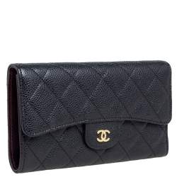 مملوكة مسبقًا Chanel Black Quilted Caviar Leather Classic Flap Wallet