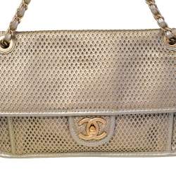 Pre Owned Chanel Gold Perforated Leather Timeless Shoulder Bag