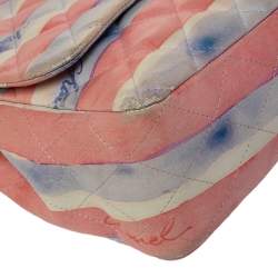 Pre Owned حقيبة شانيل جامبو كلاسيك جلد كولوراما متعددة الألوان بقلاب