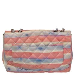 Pre Owned حقيبة شانيل جامبو كلاسيك جلد كولوراما متعددة الألوان بقلاب