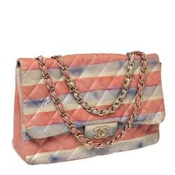 Pre Owned حقيبة شانيل جامبو كلاسيك جلد كولوراما متعددة الألوان بقلاب