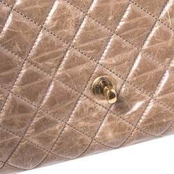 Pre Owned Chanel Beige Quilted Glazed Leather Castle Rock Top Handle Bag