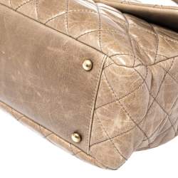 Pre Owned Chanel Beige Quilted Glazed Leather Castle Rock Top Handle Bag