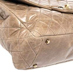 Pre Owned Chanel Beige Quilted Glazed Leather Castle Rock Top Handle Bag