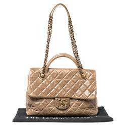 Pre Owned Chanel Beige Quilted Glazed Leather Castle Rock Top Handle Bag