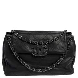 Chanel Black Quilted Leather Large Wild Stitch Hampton Flap Bag