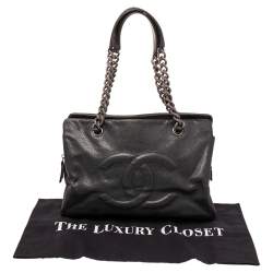 Pre Owned حقيبة يد توتس شانيل تايمليس بيتيت جلد كافيار أسود