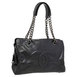 Pre Owned حقيبة يد توتس شانيل تايمليس بيتيت جلد كافيار أسود