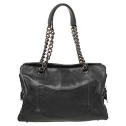 Pre Owned حقيبة يد توتس شانيل تايمليس بيتيت جلد كافيار أسود