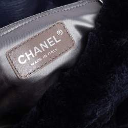 Pre Owned Chanel Navy Blue Rabbit Fur and Leather Single Flap Bag