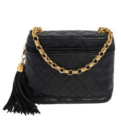 Chanel Black Quilted Lambskin Leather Vintage Tassel Bag