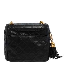 Pre Owned حقيبة شانيل فينتدج جلد خروف مبطن أسود بشراشيب