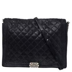 Chanel Black Quilted Iridescent Suede XL Gentle Boy Flap Bag Chanel