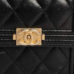 Chanel Black Quilted Lambskin Leather Small Boy Wallet