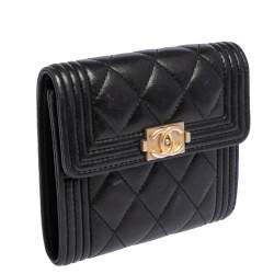 Chanel Black Quilted Lambskin Leather Small Boy Wallet