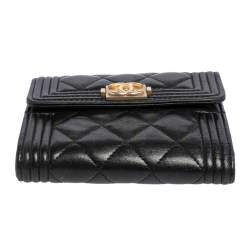 Chanel Black Quilted Lambskin Leather Small Boy Wallet