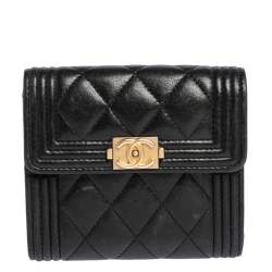 Chanel Black Quilted Lambskin Leather Small Boy Wallet