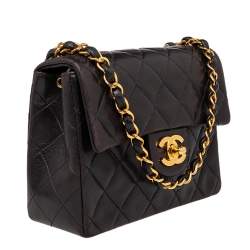 Pre Owned حقيبة شانيل كلاسيك قلاب مربعة ميني جلد مبطنة أسود