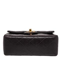 Pre Owned حقيبة شانيل كلاسيك قلاب مربعة ميني جلد مبطنة أسود