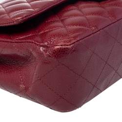 Pre Owned Chanel Red Quilted Caviar Leather Medium Classic Double Flap Bag