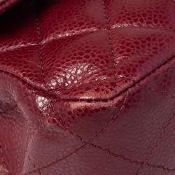 Pre Owned Chanel Red Quilted Caviar Leather Medium Classic Double Flap Bag