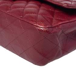 Pre Owned Chanel Red Quilted Caviar Leather Medium Classic Double Flap Bag