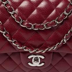 Pre Owned Chanel Red Quilted Caviar Leather Medium Classic Double Flap Bag