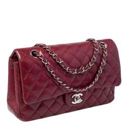 Pre Owned Chanel Red Quilted Caviar Leather Medium Classic Double Flap Bag
