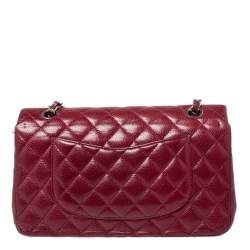 Pre Owned Chanel Red Quilted Caviar Leather Medium Classic Double Flap Bag