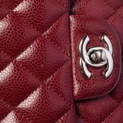 Pre Owned Chanel Red Quilted Caviar Leather Medium Classic Double Flap Bag