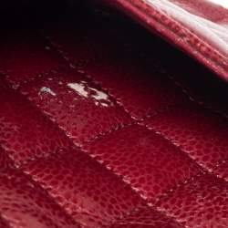 Pre Owned Chanel Red Quilted Caviar Leather Medium Classic Double Flap Bag