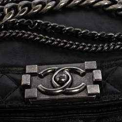مملوكة مسبقًا Chanel Black Leather Enchained Boy Medium Flap Bag