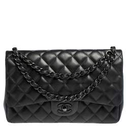 Chanel Black Quilted Lambskin Leather Jumbo Classic Double Flap Bag Chanel