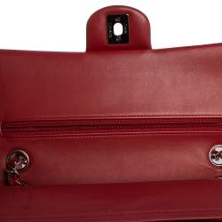 Pre Owned حقيبة شانيل قلاب مزدوج كلاسيك متوسطة جلد لامع مبطن أحمر