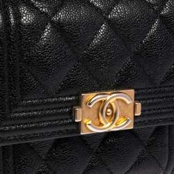 Pre Owned Chanel Black Quilted Caviar Leather Small Boy Wallet