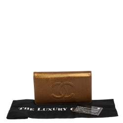 Pre Owned Chanel Bronze Caviar Leather CC Bifold Long Wallet
