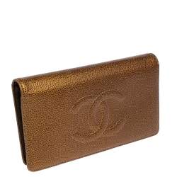 Pre Owned Chanel Bronze Caviar Leather CC Bifold Long Wallet