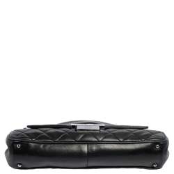 Pre Owned حقيبة شانيل أكورديون جلد أزرق داكن ذات قفل كبس وقلاب