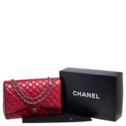 Pre Owned حقيبة يد شانيل ماكسي كلاسيك جلد كافيار مبطن أحمر بقلا ب مزدوج 