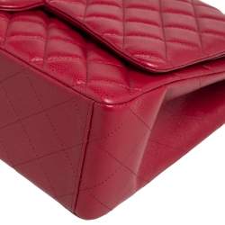 Pre Owned حقيبة يد شانيل ماكسي كلاسيك جلد كافيار مبطن أحمر بقلاب مزدوج 