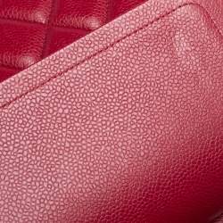 Pre Owned حقيبة يد شانيل ماكسي كلاسيك جلد كافيار مبطن أحمر بقلاب مزدوج 