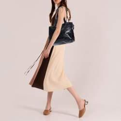 Pre Owned حقيبة يد توتس شانيل بورتوبيلو جلد متجعد وجلد قزحي مبطن أسود / بني