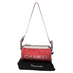 Pre Owned Chanel Red/Grey Coated Fabric Sport Mini Barrel Bag