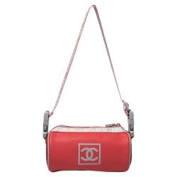 Pre Owned Chanel Red/Grey Coated Fabric Sport Mini Barrel Bag