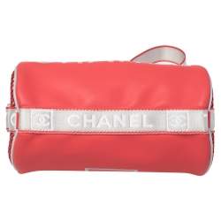 Pre Owned Chanel Red/Grey Coated Fabric Sport Mini Barrel Bag