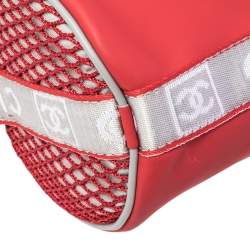 Pre Owned Chanel Red/Grey Coated Fabric Sport Mini Barrel Bag